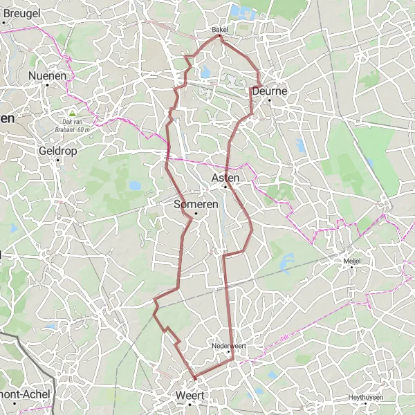 Miniatuurkaart van de fietsinspiratie "Gravelroute naar Lierop via Vlierden en Someren-Heide" in Noord-Brabant, Netherlands. Gemaakt door de Tarmacs.app fietsrouteplanner