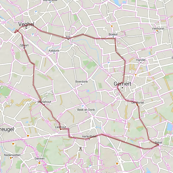 Miniatuurkaart van de fietsinspiratie "Avontuurlijke Graveltocht van Aarle-Rixtel naar Esp" in Noord-Brabant, Netherlands. Gemaakt door de Tarmacs.app fietsrouteplanner