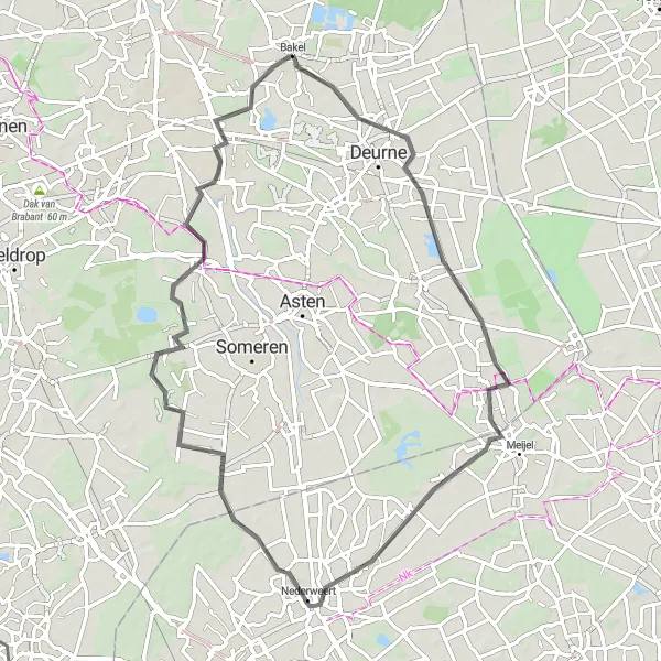 Miniatuurkaart van de fietsinspiratie "Wegroute naar Rijpelberg via Ospel en Kulert" in Noord-Brabant, Netherlands. Gemaakt door de Tarmacs.app fietsrouteplanner