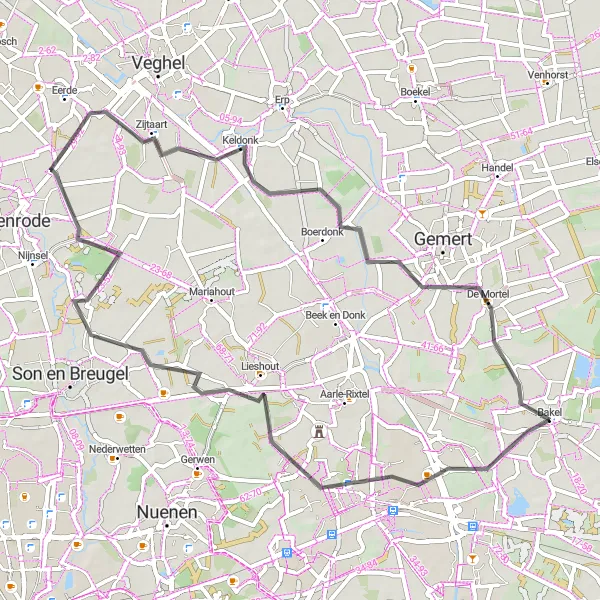 Miniatuurkaart van de fietsinspiratie "Wegroute naar De Mortel via Helmond en Lieshout" in Noord-Brabant, Netherlands. Gemaakt door de Tarmacs.app fietsrouteplanner
