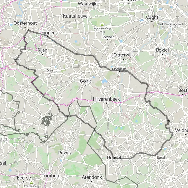 Miniatuurkaart van de fietsinspiratie "Langs historische plaatsen van Bavel naar Alphen" in Noord-Brabant, Netherlands. Gemaakt door de Tarmacs.app fietsrouteplanner