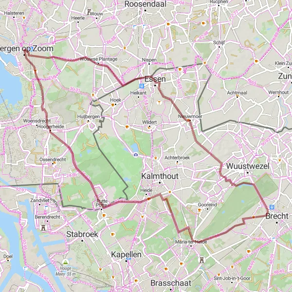 Miniatuurkaart van de fietsinspiratie "Gravelroute door Essen en Putte" in Noord-Brabant, Netherlands. Gemaakt door de Tarmacs.app fietsrouteplanner