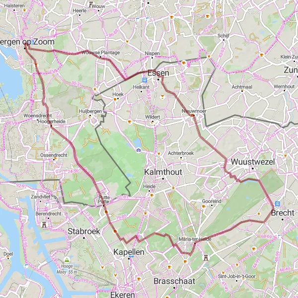 Miniatuurkaart van de fietsinspiratie "Rustige gravelroute langs Putte en Korteven" in Noord-Brabant, Netherlands. Gemaakt door de Tarmacs.app fietsrouteplanner