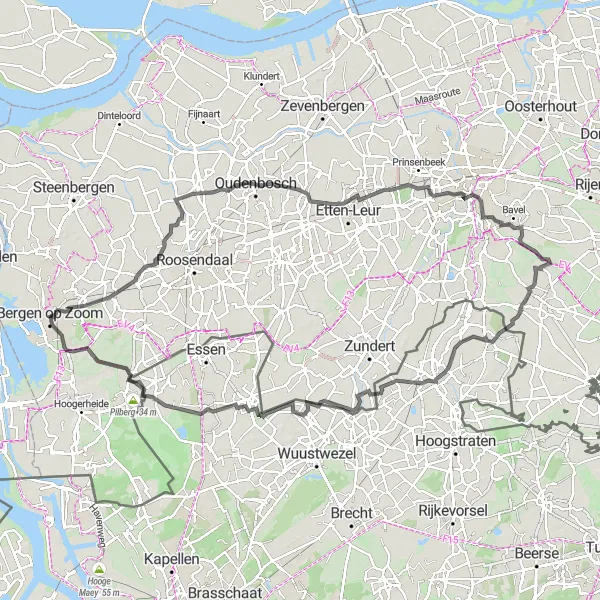 Map miniature of "Wouw Loop" cycling inspiration in Noord-Brabant, Netherlands. Generated by Tarmacs.app cycling route planner