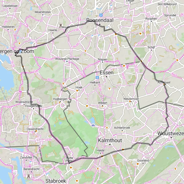 Map miniature of "Achtmaal Cruise" cycling inspiration in Noord-Brabant, Netherlands. Generated by Tarmacs.app cycling route planner