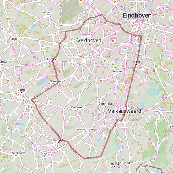 Map miniature of "Gravel Adventure near Bergeijk: Eersel and Valkenswaard" cycling inspiration in Noord-Brabant, Netherlands. Generated by Tarmacs.app cycling route planner