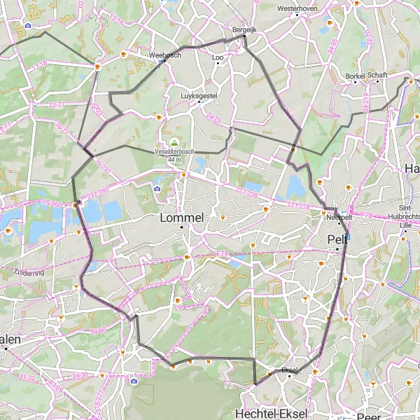 Miniatuurkaart van de fietsinspiratie "Rondje Bergeijk - Gelderhorsten" in Noord-Brabant, Netherlands. Gemaakt door de Tarmacs.app fietsrouteplanner