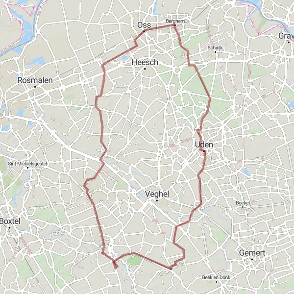 Map miniature of "Berghem Loop" cycling inspiration in Noord-Brabant, Netherlands. Generated by Tarmacs.app cycling route planner