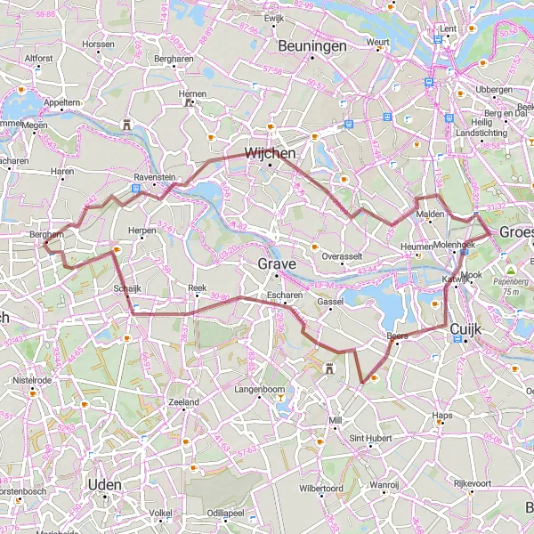 Map miniature of "The Hills of Noord-Brabant" cycling inspiration in Noord-Brabant, Netherlands. Generated by Tarmacs.app cycling route planner