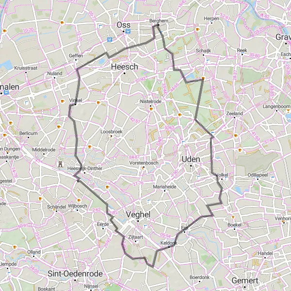 Map miniature of "Berghem Road Challenge" cycling inspiration in Noord-Brabant, Netherlands. Generated by Tarmacs.app cycling route planner