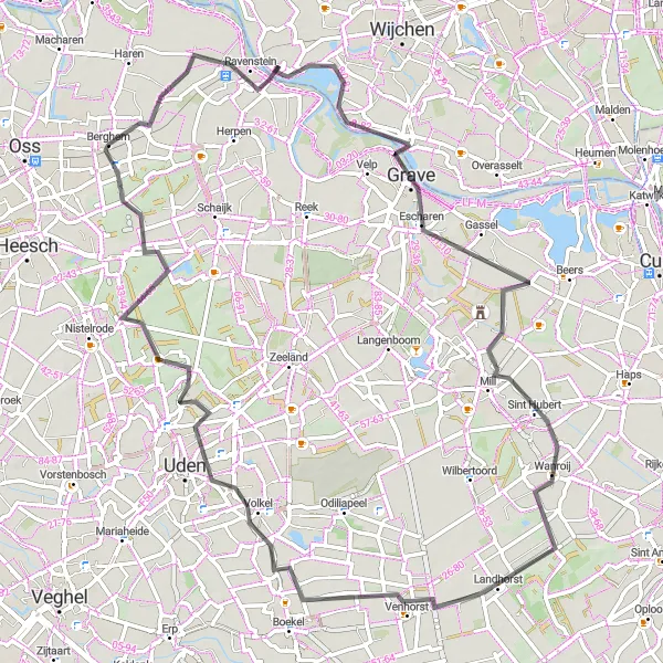 Map miniature of "Scenic Road Trip" cycling inspiration in Noord-Brabant, Netherlands. Generated by Tarmacs.app cycling route planner