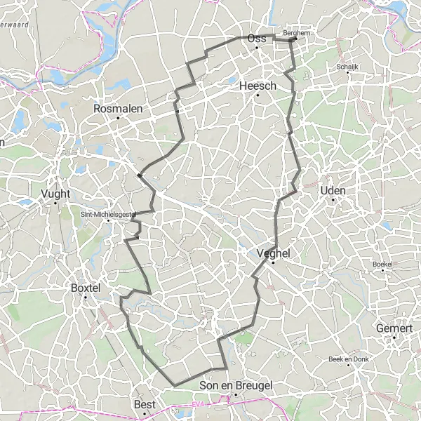 Miniatuurkaart van de fietsinspiratie "Rondje Berghem - Oss" in Noord-Brabant, Netherlands. Gemaakt door de Tarmacs.app fietsrouteplanner