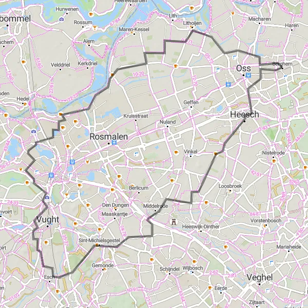 Map miniature of "Serene Countryside Tour" cycling inspiration in Noord-Brabant, Netherlands. Generated by Tarmacs.app cycling route planner