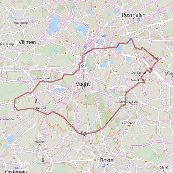 Miniatuurkaart van de fietsinspiratie "Gravelroute naar 's-Hertogenbosch" in Noord-Brabant, Netherlands. Gemaakt door de Tarmacs.app fietsrouteplanner