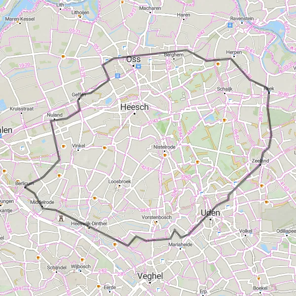 Map miniature of "The Road Adventure of Brabant" cycling inspiration in Noord-Brabant, Netherlands. Generated by Tarmacs.app cycling route planner