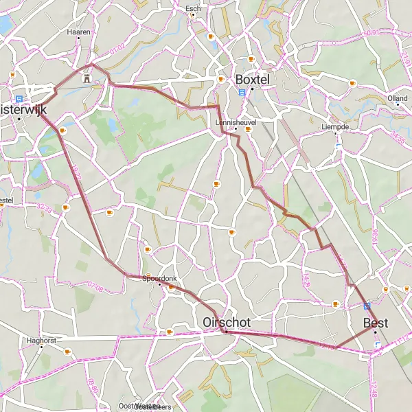 Miniatuurkaart van de fietsinspiratie "Spoordonk en Gever Gravel Verkenning" in Noord-Brabant, Netherlands. Gemaakt door de Tarmacs.app fietsrouteplanner