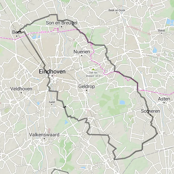 Map miniature of "Best's Cyclist's Delight" cycling inspiration in Noord-Brabant, Netherlands. Generated by Tarmacs.app cycling route planner