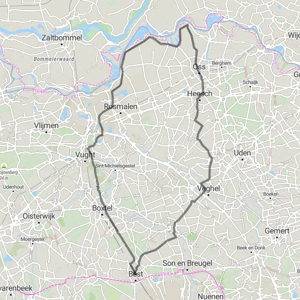 Map miniature of "Boxtel Delights: A Road Cycling Exploration" cycling inspiration in Noord-Brabant, Netherlands. Generated by Tarmacs.app cycling route planner
