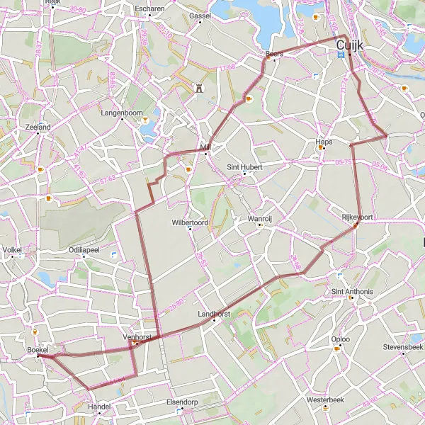 Miniatuurkaart van de fietsinspiratie "Boekel naar Rijkevoort" in Noord-Brabant, Netherlands. Gemaakt door de Tarmacs.app fietsrouteplanner