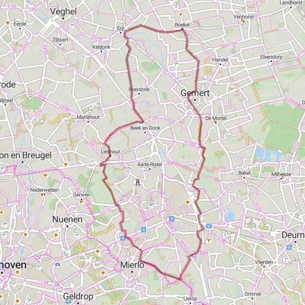 Map miniature of "Scenic Scheepstal and Belvedère Gravel Loop" cycling inspiration in Noord-Brabant, Netherlands. Generated by Tarmacs.app cycling route planner