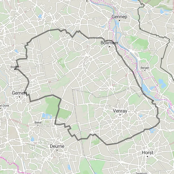 Miniatuurkaart van de fietsinspiratie "Wegroute naar Ysselsteyn en Groeningen" in Noord-Brabant, Netherlands. Gemaakt door de Tarmacs.app fietsrouteplanner
