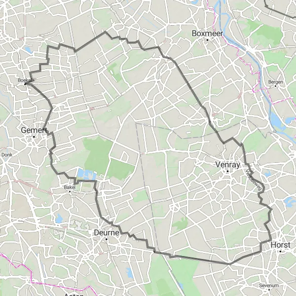 Map miniature of "Ledeacker to Milheeze Loop" cycling inspiration in Noord-Brabant, Netherlands. Generated by Tarmacs.app cycling route planner