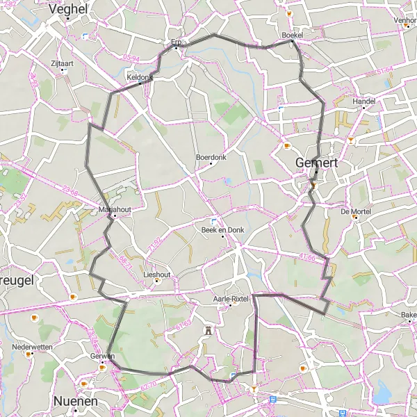 Map miniature of "Gemert to Keldonk Loop" cycling inspiration in Noord-Brabant, Netherlands. Generated by Tarmacs.app cycling route planner