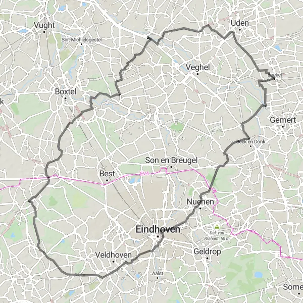 Map miniature of "Heereind to Neerbroek Cycling Adventure" cycling inspiration in Noord-Brabant, Netherlands. Generated by Tarmacs.app cycling route planner
