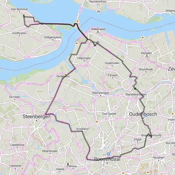 Map miniature of "Kruisland Loop" cycling inspiration in Noord-Brabant, Netherlands. Generated by Tarmacs.app cycling route planner