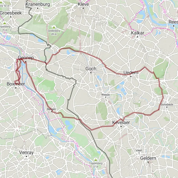 Map miniature of "Gennep and the Surroundings" cycling inspiration in Noord-Brabant, Netherlands. Generated by Tarmacs.app cycling route planner