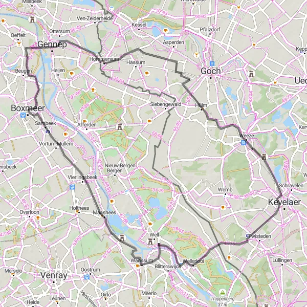 Map miniature of "Exploration of Idyllic Villages" cycling inspiration in Noord-Brabant, Netherlands. Generated by Tarmacs.app cycling route planner