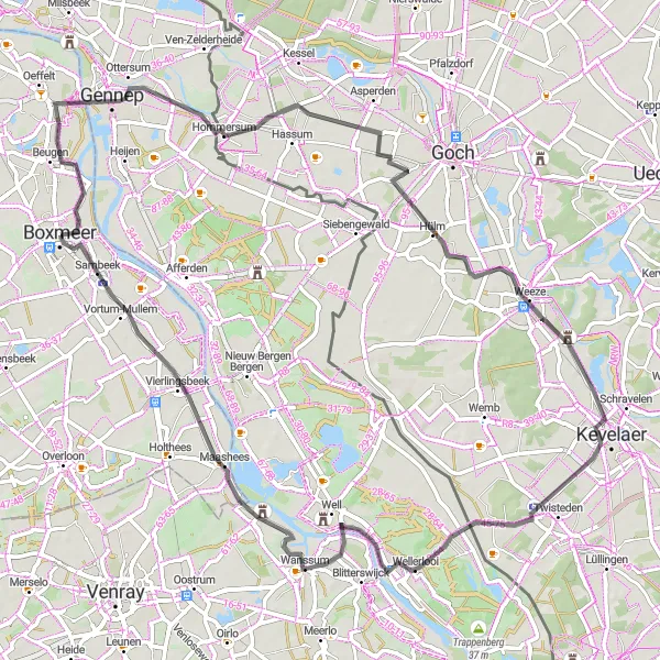 Miniatuurkaart van de fietsinspiratie "Wegroute Hommersum - Groeningen" in Noord-Brabant, Netherlands. Gemaakt door de Tarmacs.app fietsrouteplanner