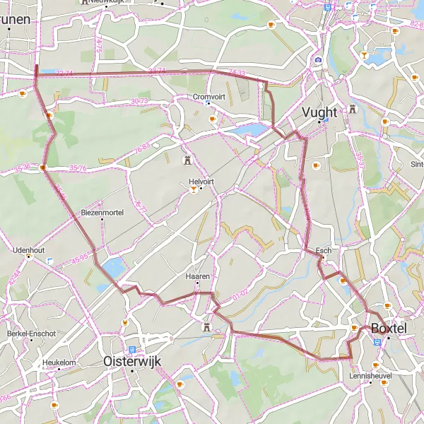 Miniatuurkaart van de fietsinspiratie "Avontuurlijke graveltocht naar Giersbergen" in Noord-Brabant, Netherlands. Gemaakt door de Tarmacs.app fietsrouteplanner