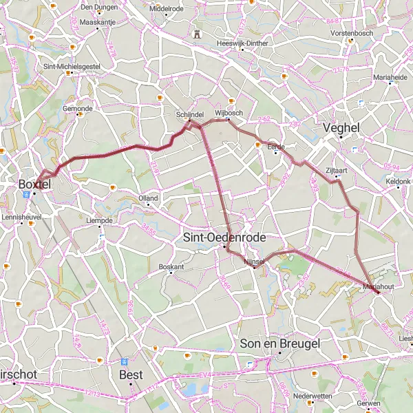 Map miniature of "Schijndel to Boxtel Loop" cycling inspiration in Noord-Brabant, Netherlands. Generated by Tarmacs.app cycling route planner