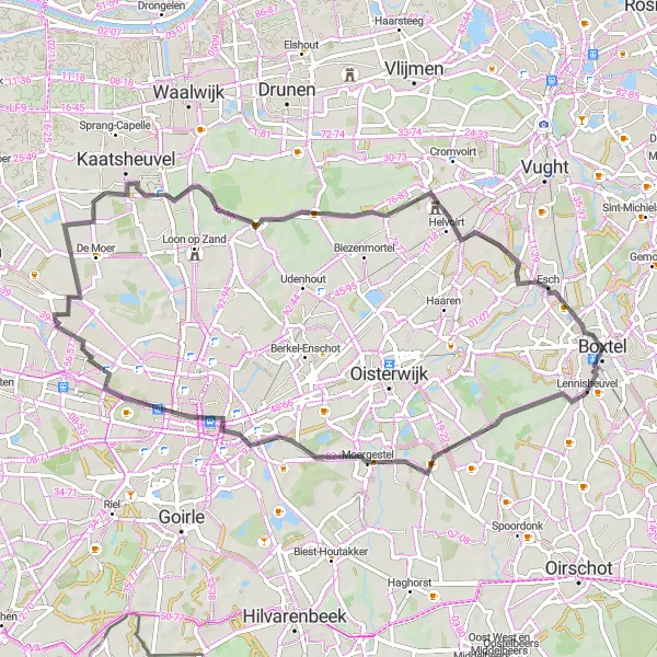 Map miniature of "Scenic Moergestel" cycling inspiration in Noord-Brabant, Netherlands. Generated by Tarmacs.app cycling route planner