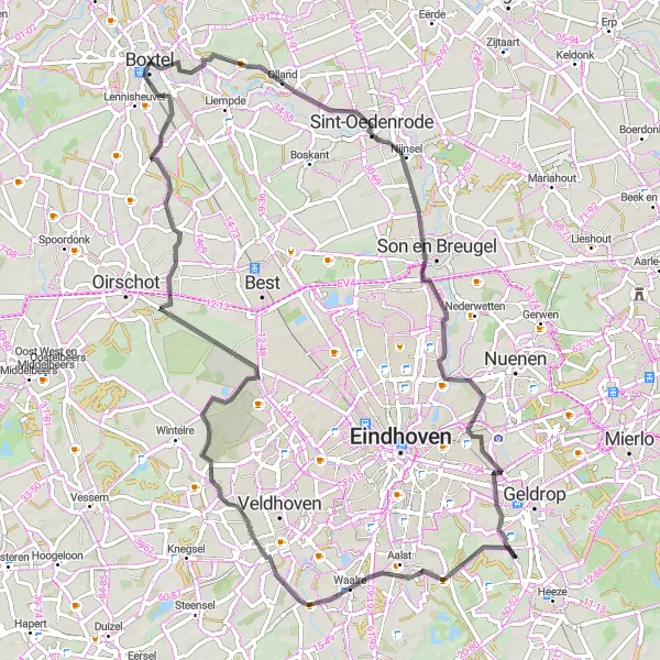 Miniatuurkaart van de fietsinspiratie "Roadtrip door Zuid-Nederland" in Noord-Brabant, Netherlands. Gemaakt door de Tarmacs.app fietsrouteplanner