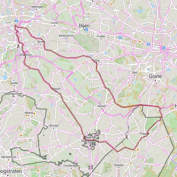 Map miniature of "Alphen Adventure" cycling inspiration in Noord-Brabant, Netherlands. Generated by Tarmacs.app cycling route planner