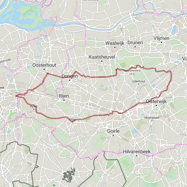 Map miniature of "Haaren Heights" cycling inspiration in Noord-Brabant, Netherlands. Generated by Tarmacs.app cycling route planner