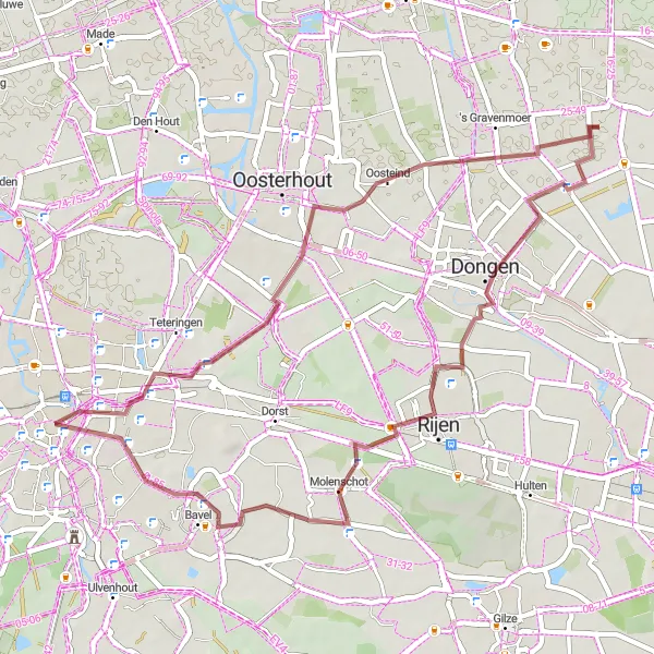 Miniatuurkaart van de fietsinspiratie "Verkenningstocht door Brabantse Natuur" in Noord-Brabant, Netherlands. Gemaakt door de Tarmacs.app fietsrouteplanner