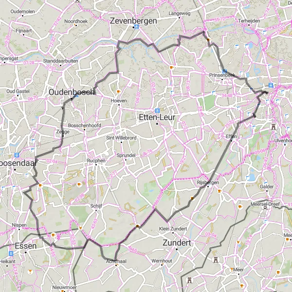 Miniatuurkaart van de fietsinspiratie "Spannende Route Horendonk naar Breda" in Noord-Brabant, Netherlands. Gemaakt door de Tarmacs.app fietsrouteplanner