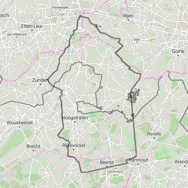 Map miniature of "Hills and Castles" cycling inspiration in Noord-Brabant, Netherlands. Generated by Tarmacs.app cycling route planner