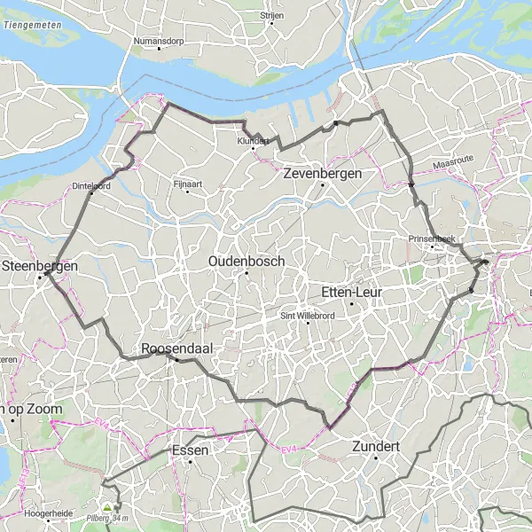 Miniatuurkaart van de fietsinspiratie "Rondje Breda naar Noordschans" in Noord-Brabant, Netherlands. Gemaakt door de Tarmacs.app fietsrouteplanner