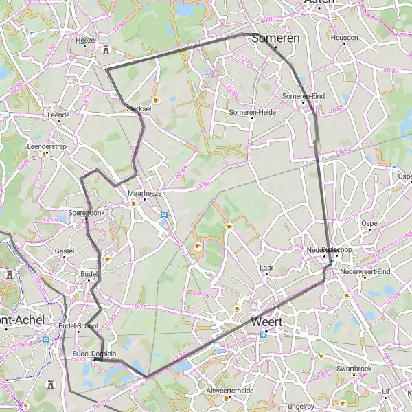 Miniatuurkaart van de fietsinspiratie "Road Route van Budel naar Weert" in Noord-Brabant, Netherlands. Gemaakt door de Tarmacs.app fietsrouteplanner