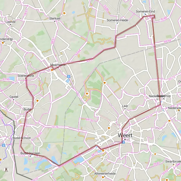 Map miniature of "Cranendonck Gravel Loop" cycling inspiration in Noord-Brabant, Netherlands. Generated by Tarmacs.app cycling route planner