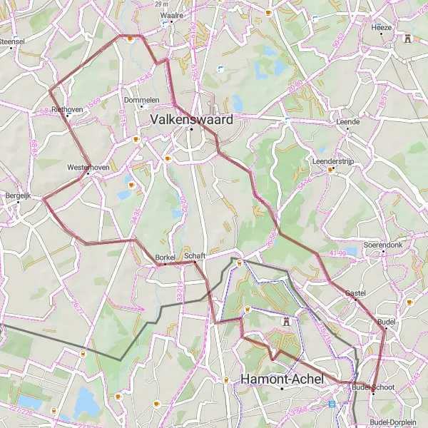 Map miniature of "Achel Gravel Adventure" cycling inspiration in Noord-Brabant, Netherlands. Generated by Tarmacs.app cycling route planner