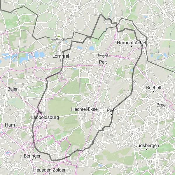Map miniature of "Cycling Tour Around Budel-Schoot" cycling inspiration in Noord-Brabant, Netherlands. Generated by Tarmacs.app cycling route planner