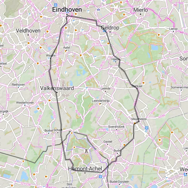 Map miniature of "Charming Bike Ride in Budel-Schoot" cycling inspiration in Noord-Brabant, Netherlands. Generated by Tarmacs.app cycling route planner