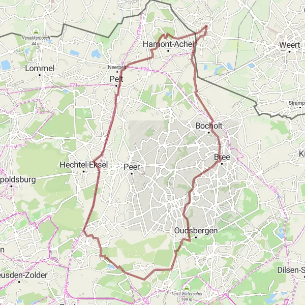 Map miniature of "Gravel Adventure" cycling inspiration in Noord-Brabant, Netherlands. Generated by Tarmacs.app cycling route planner