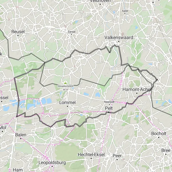 Miniatuurkaart van de fietsinspiratie "Verborgen pareltjes van Overpelt, Postel en Weebosch" in Noord-Brabant, Netherlands. Gemaakt door de Tarmacs.app fietsrouteplanner