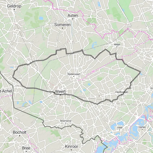 Miniatuurkaart van de fietsinspiratie "Fietsen door de Groote Peel en Weerterbos" in Noord-Brabant, Netherlands. Gemaakt door de Tarmacs.app fietsrouteplanner